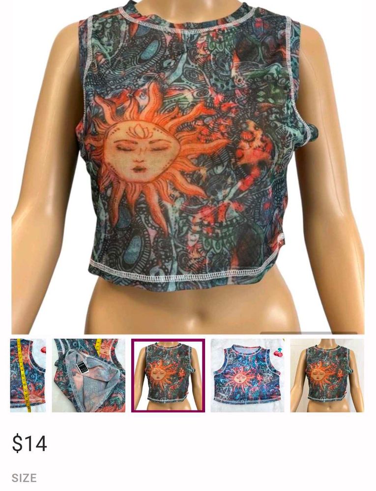 Shein Vintage Sun Print Mesh Crop Top