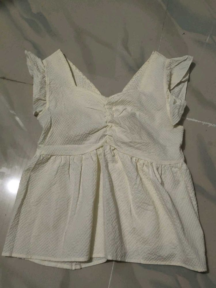 chic white Textured Peplum Top