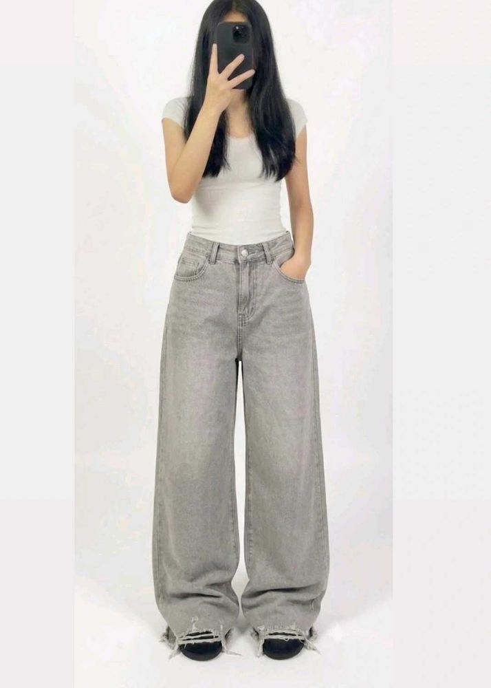 Grey Wide Leg Jeans