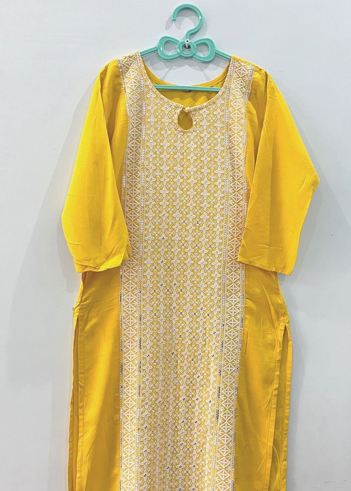 Bright Yellow Embroidered Kurta