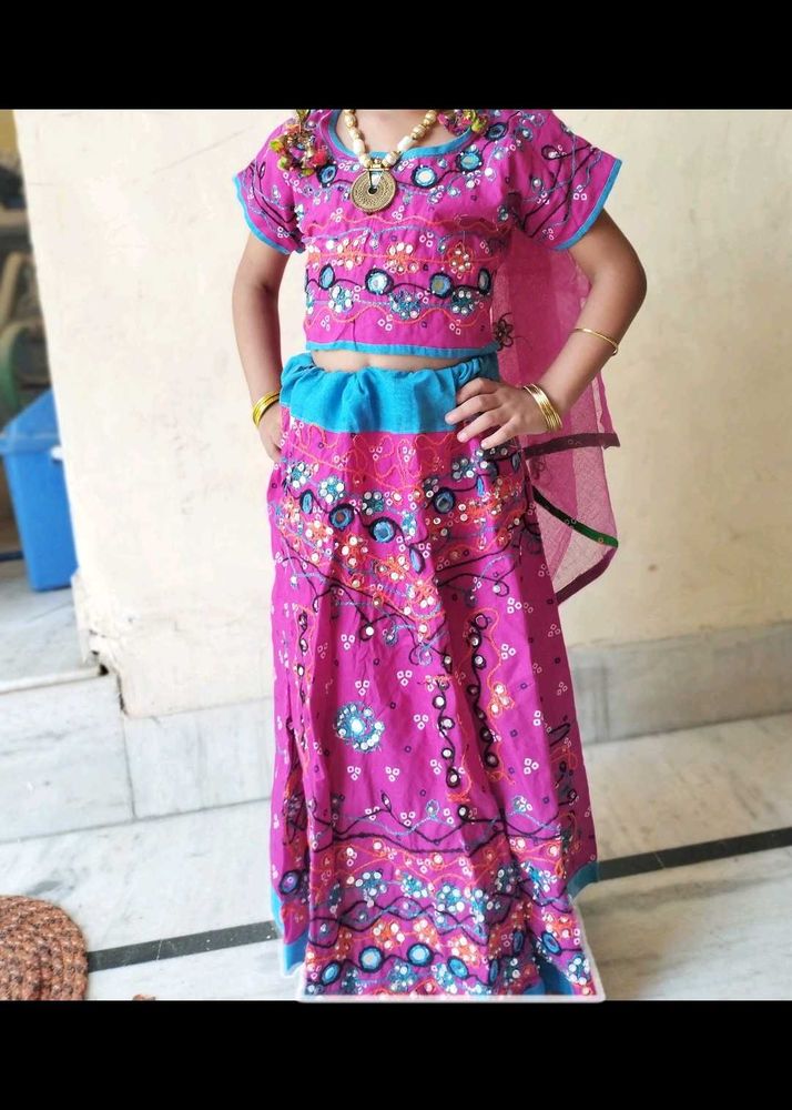 Girls Festive Pink Lehenga Choli Set