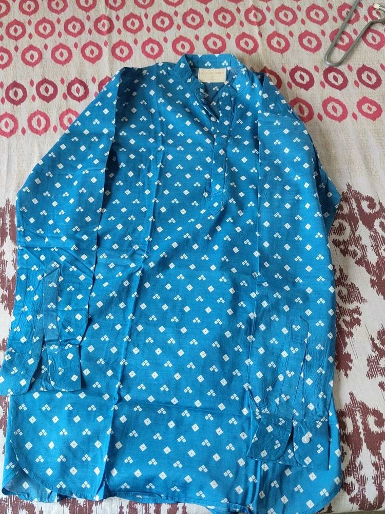 Blue Kurta with White Diamond Print