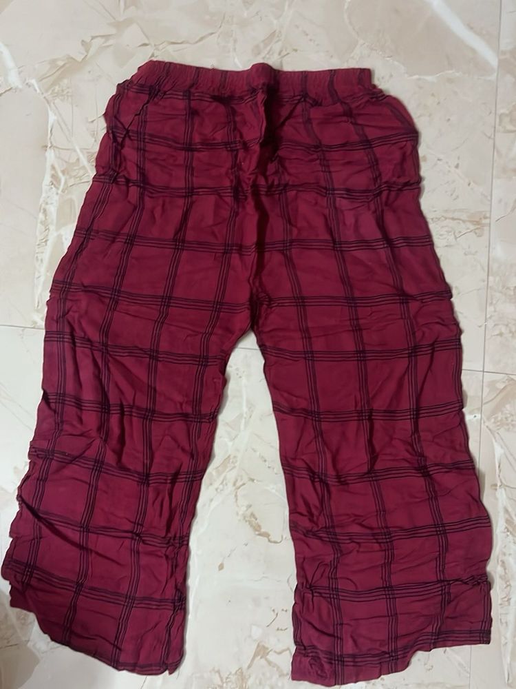 Maroon Checked Palazzo Pants