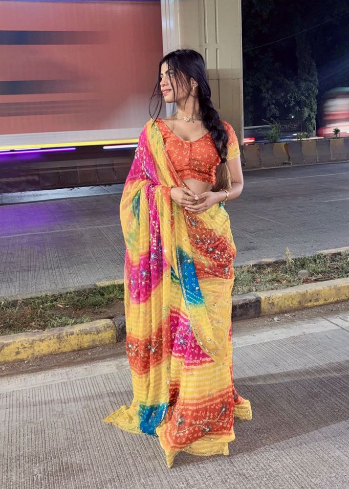 Vibrant Bandhani Saree with Blouse