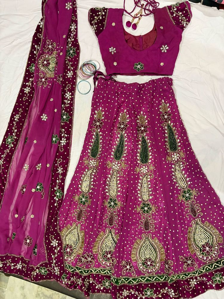 y2k Pink Lehenga Choli Set