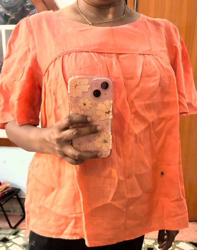 Peach Puff Sleeve Blouse