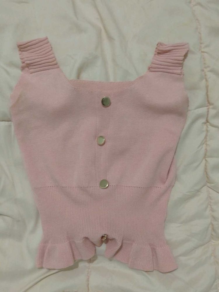 Chic Pink Button-Up Knit Top