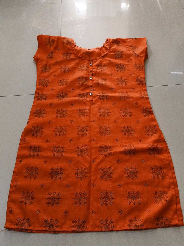 Vibrant Orange Printed Kurta