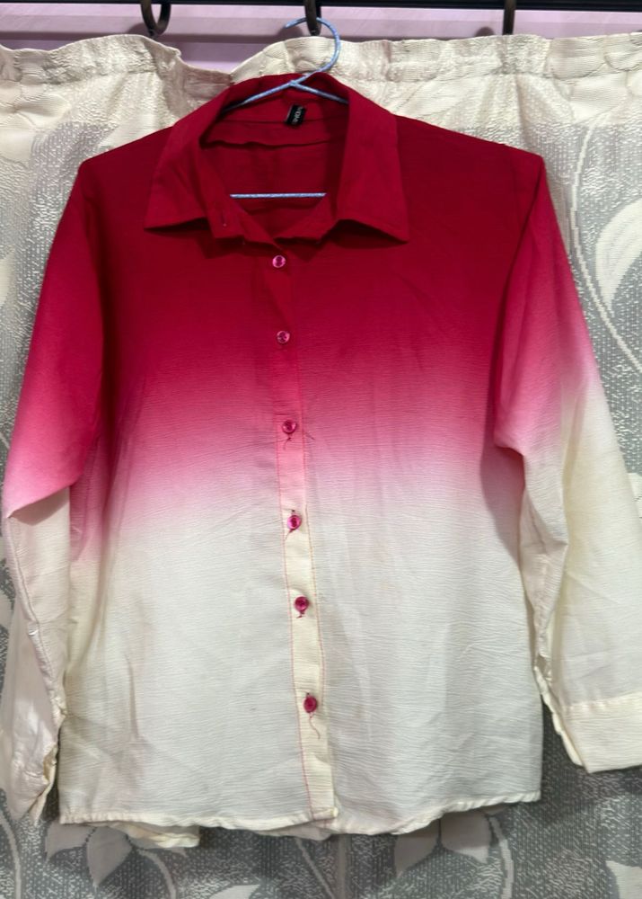 Ombre Red &amp; White Button-Up Shirt