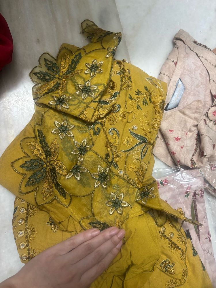 Embroidered Mustard Kurta