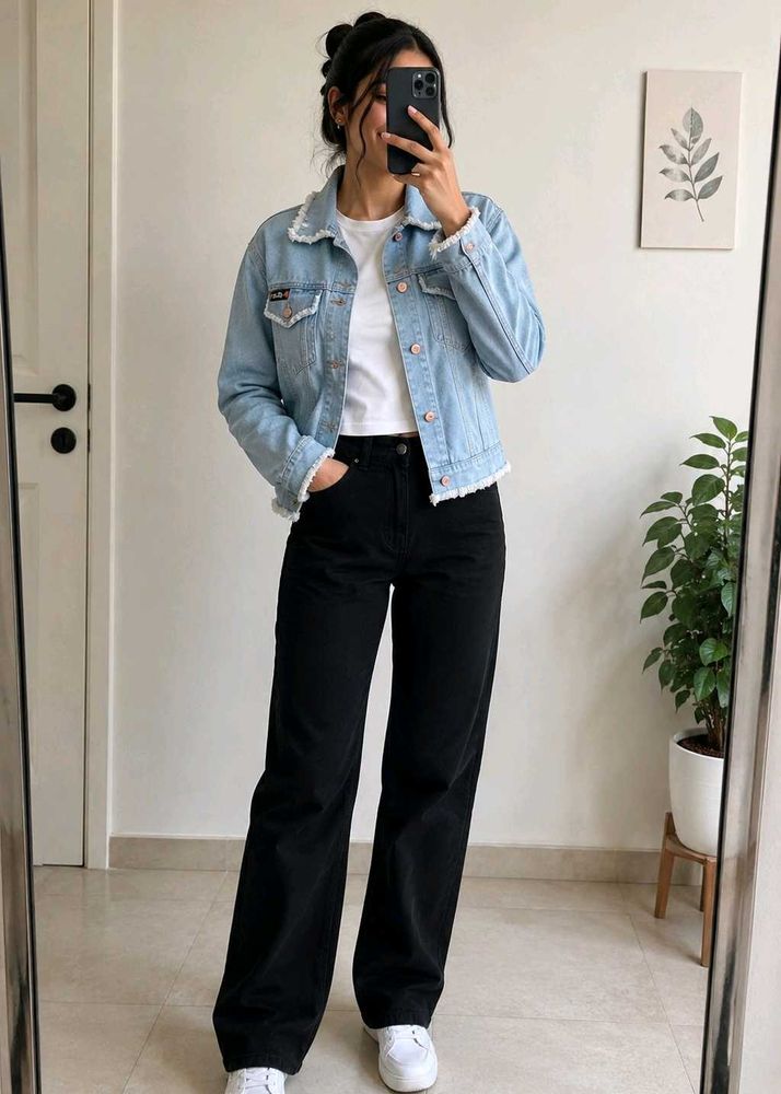 Denim Jacket with Frayed Edges