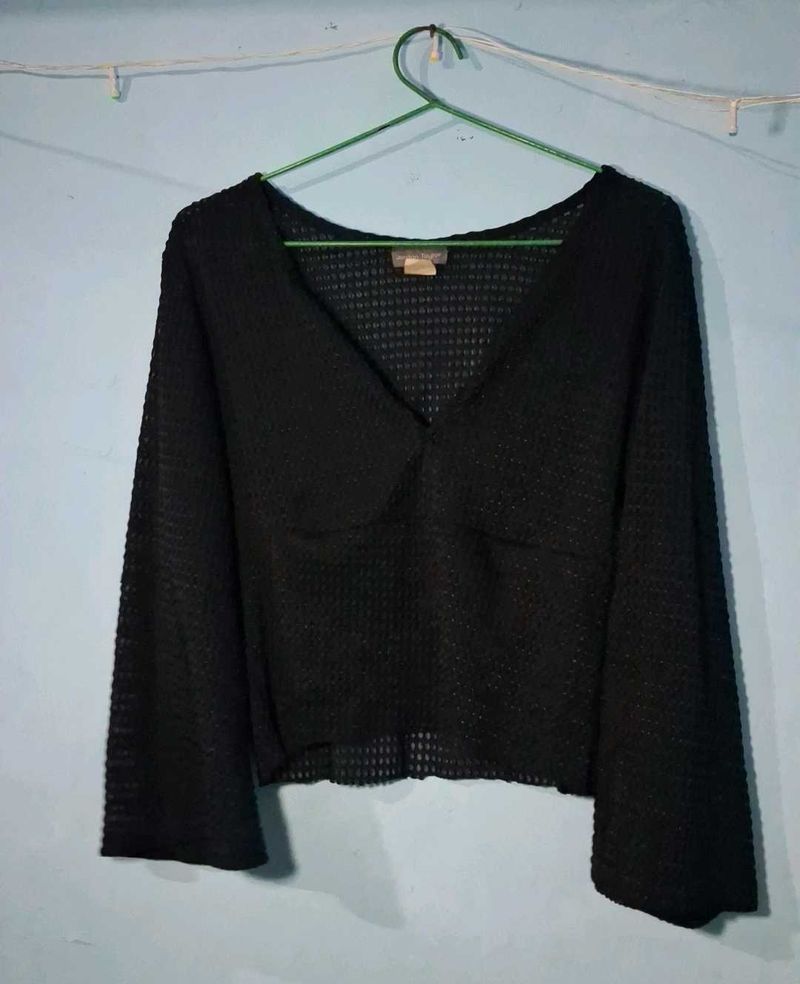 Chic Black Textured V-Neck Top