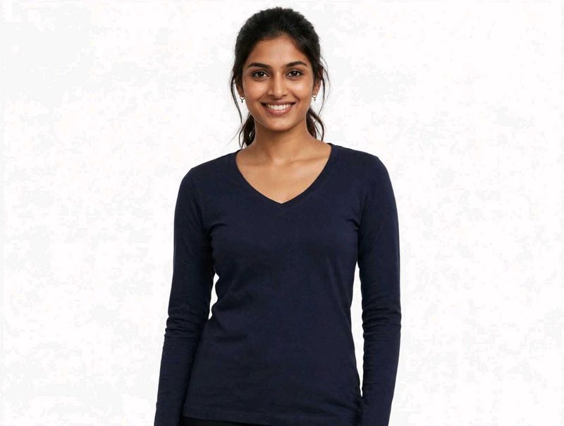 Classic Navy V-Neck Long Sleeve Top
