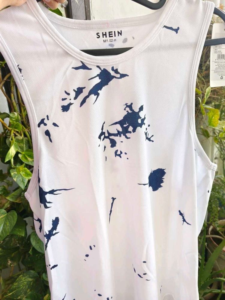 Shein White Abstract Print Tank Top