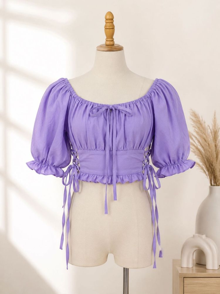 Cute Lavender Puff Sleeve Top