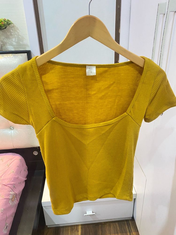 SSS Yellow Ribbed Square Neck Top