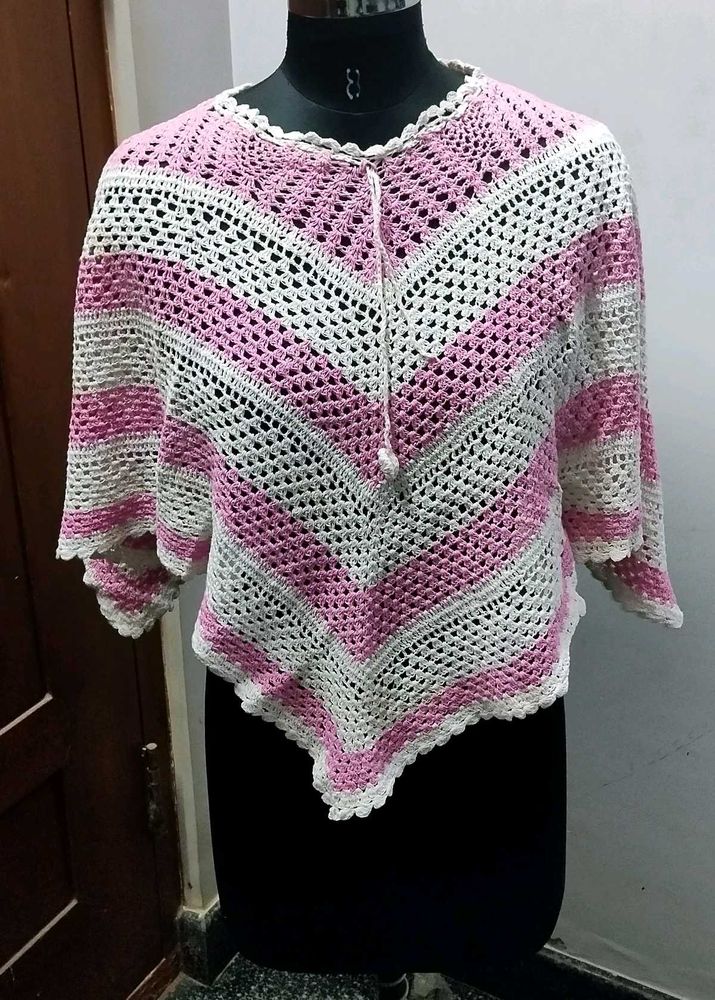 Handmade Crochet Pink &amp; White Cape