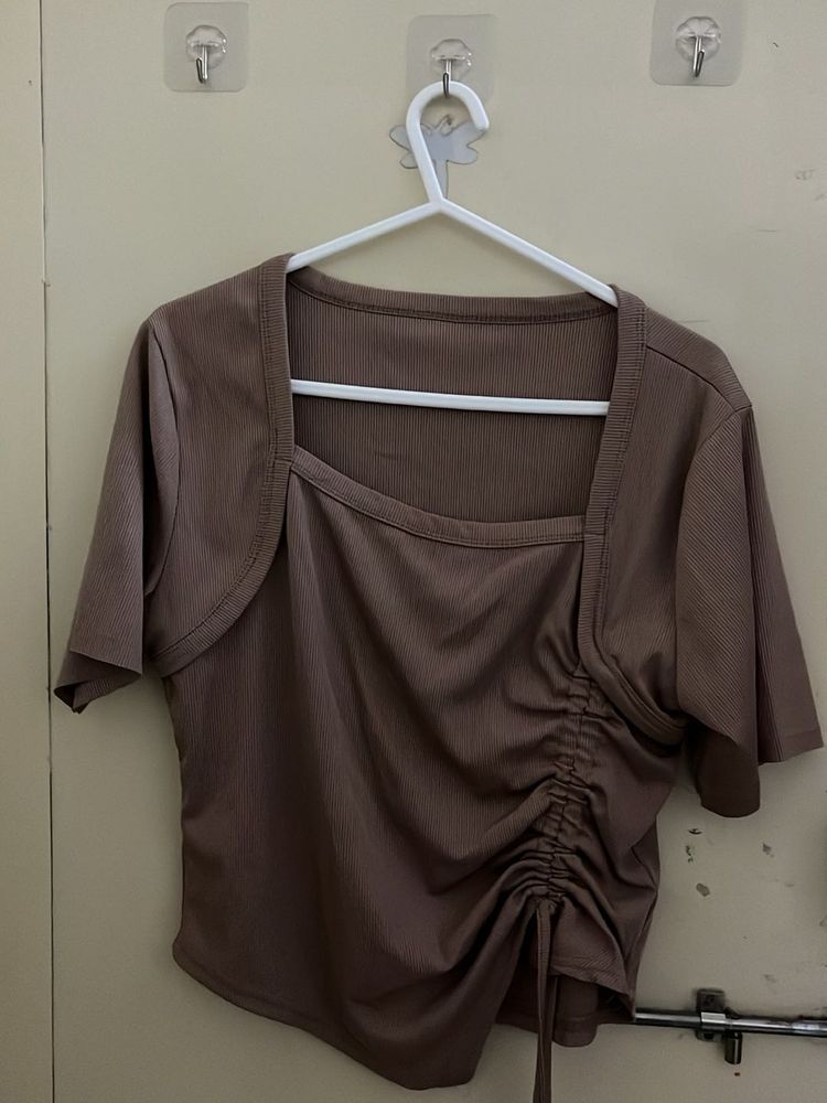 Ruched Drawstring Square Neck Top