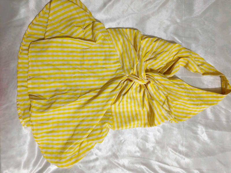 Yellow &amp; White Striped halter neck top