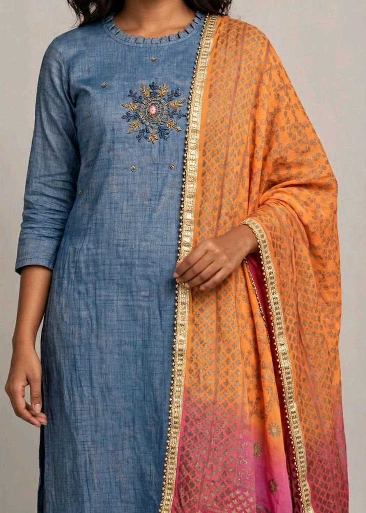 Elegant Blue Kurta with Orange Dupatta