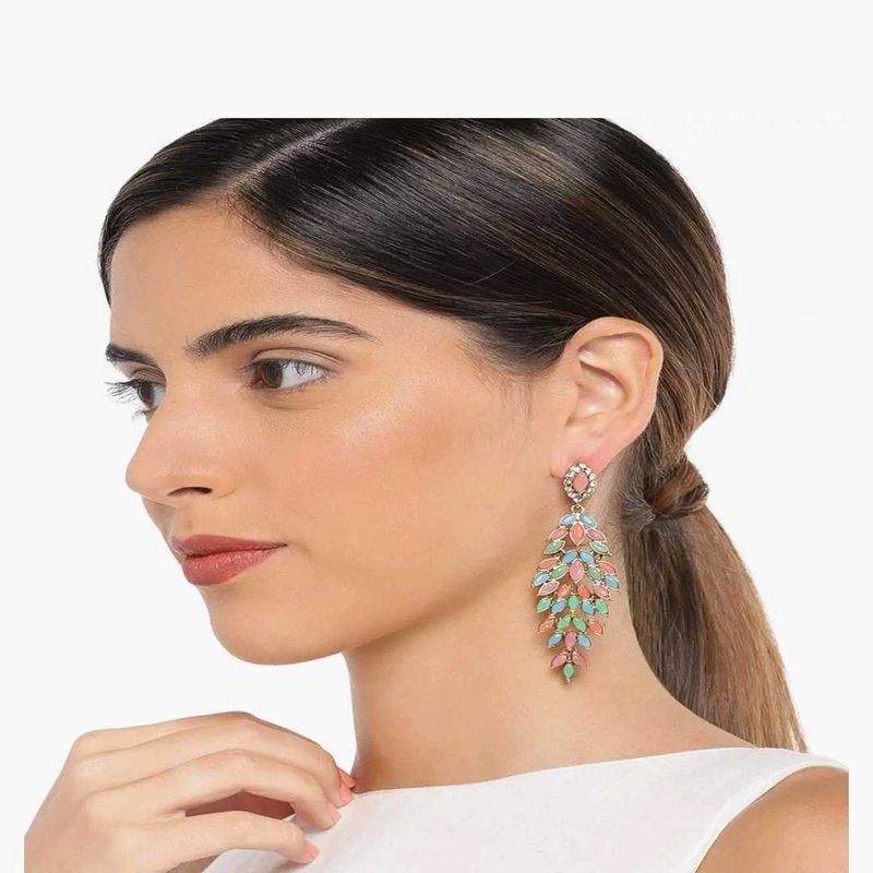 Sparkling Leaf Design Dangle Earrings