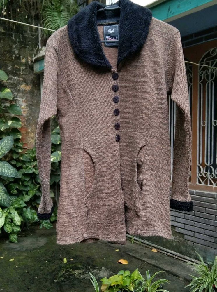 Brown Fur Collar Sweater