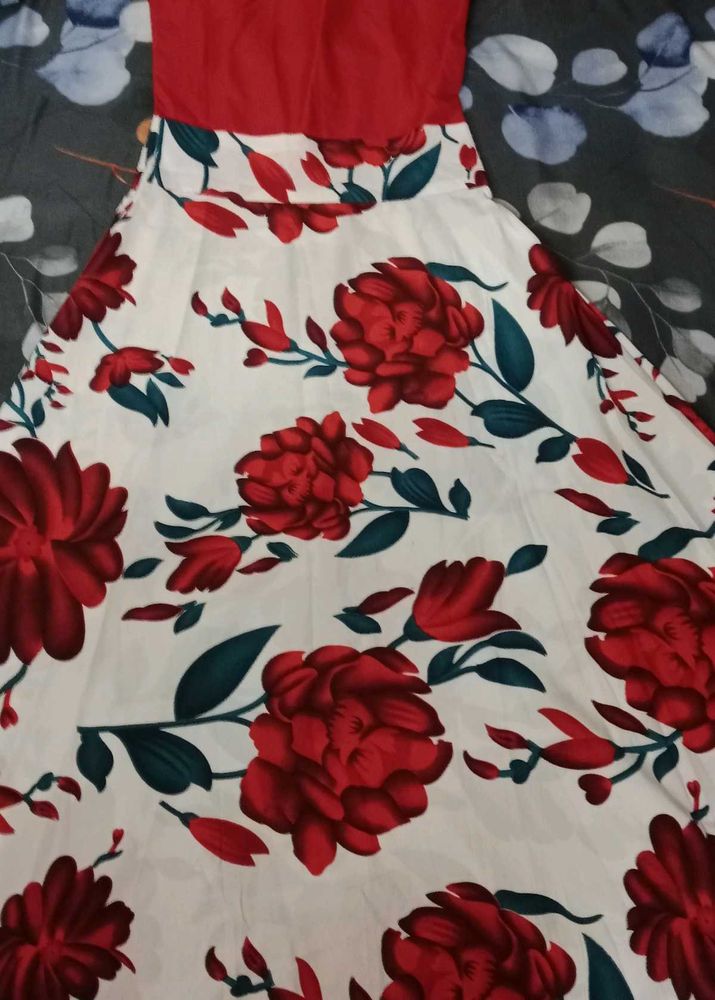 Red Floral Print Maxi Dress