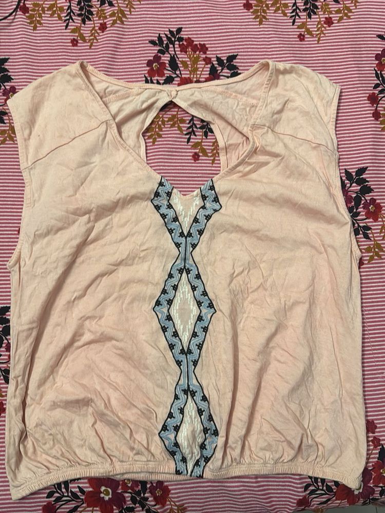 Pink Embroidered Cut-Out Top