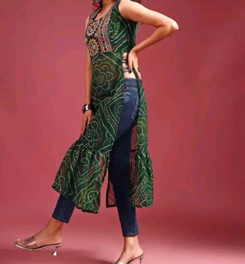 green bandhani kurti