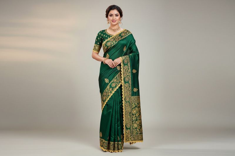Elegant Green Saree with Gold Embroidery