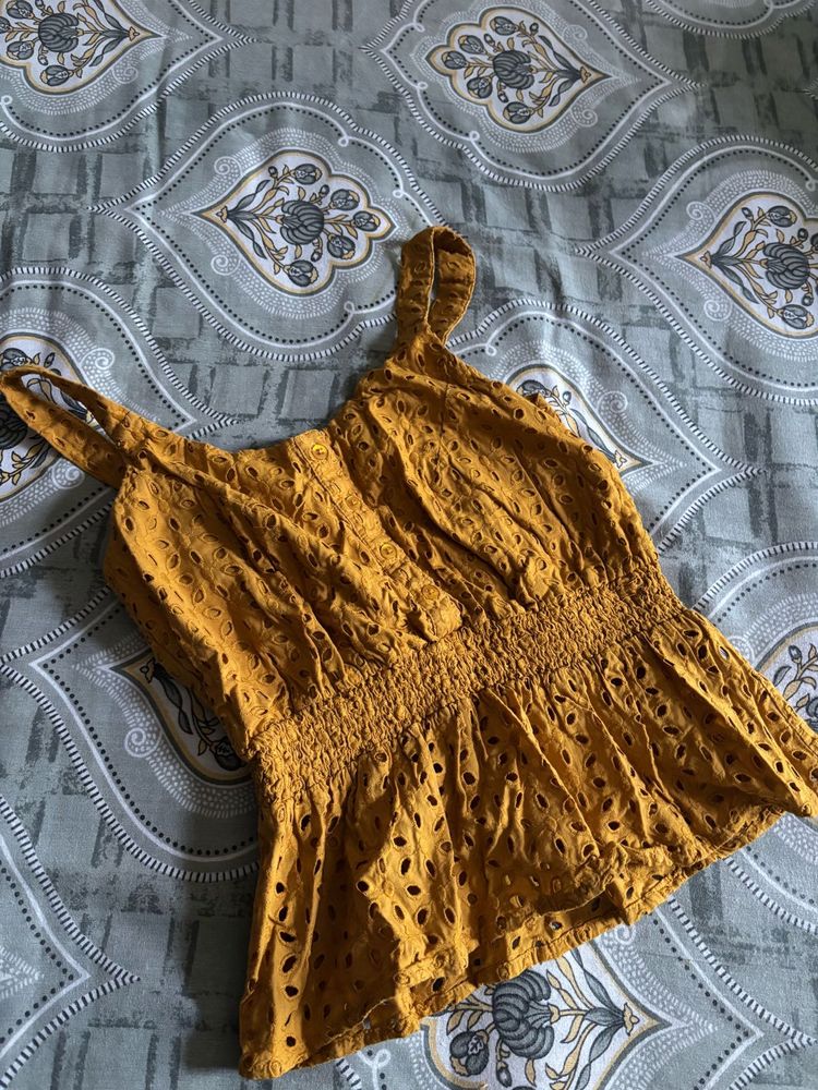 Mustard Yellow Eyelet Cami Top