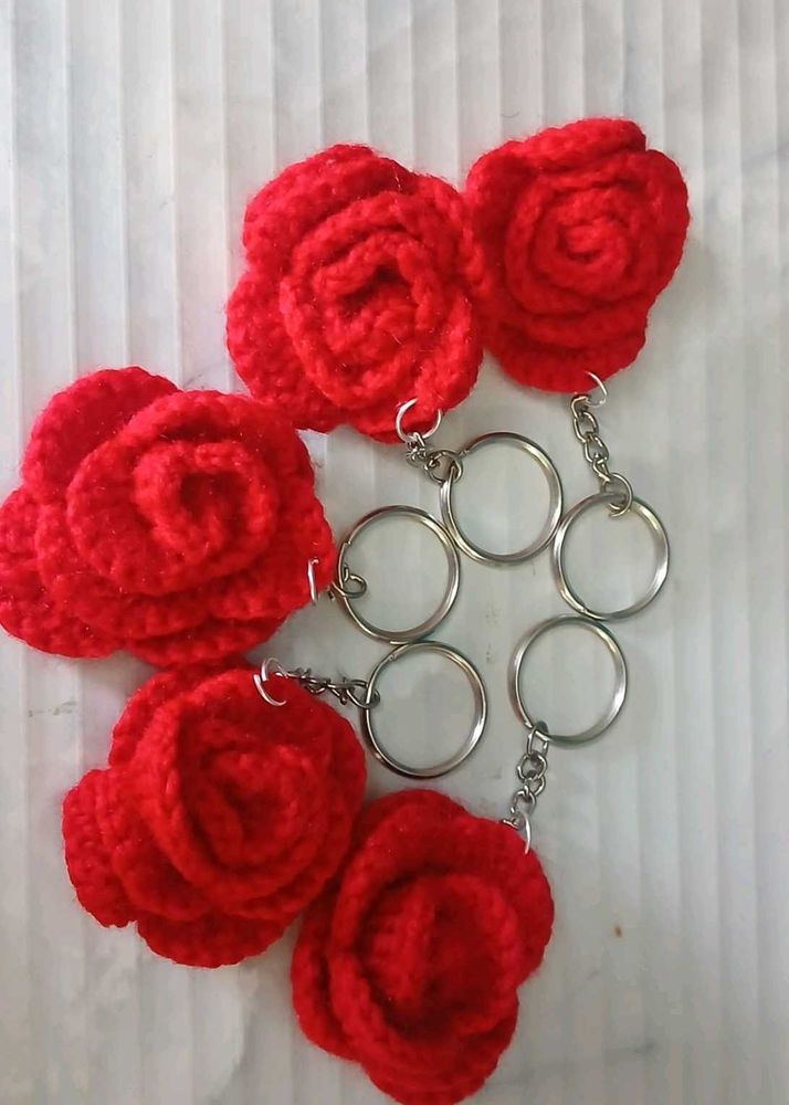 Handmade Crochet Rose Keychains