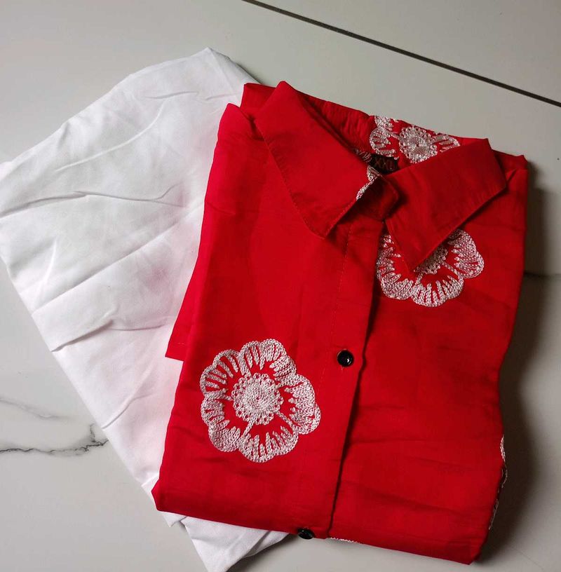 (New) Red Round Kurta Pair
