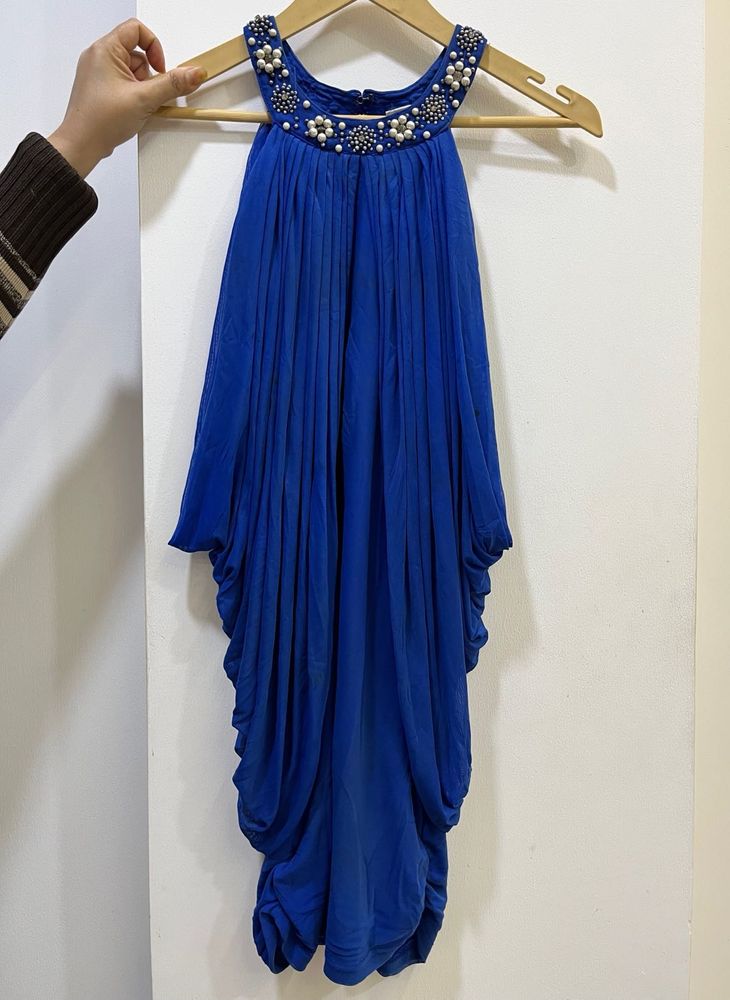 Elegant Embellished Royal Blue Halter Dress