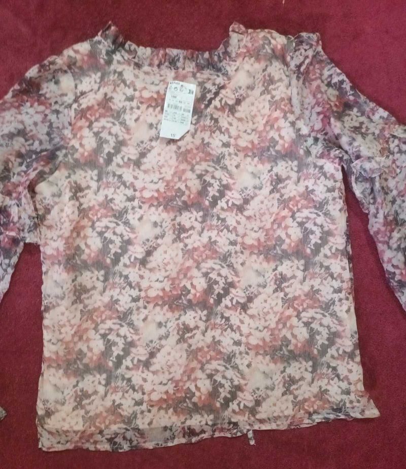 Sheer Floral Girls Top