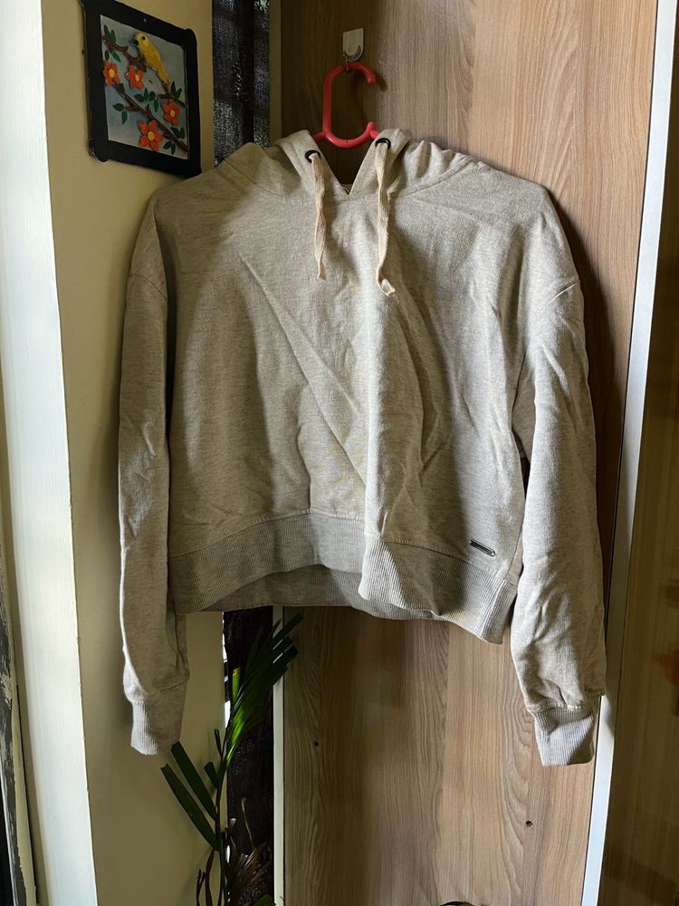 Beige Cropped Hoodie