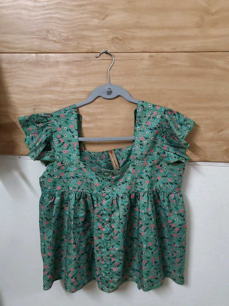 Green Floral Print Top