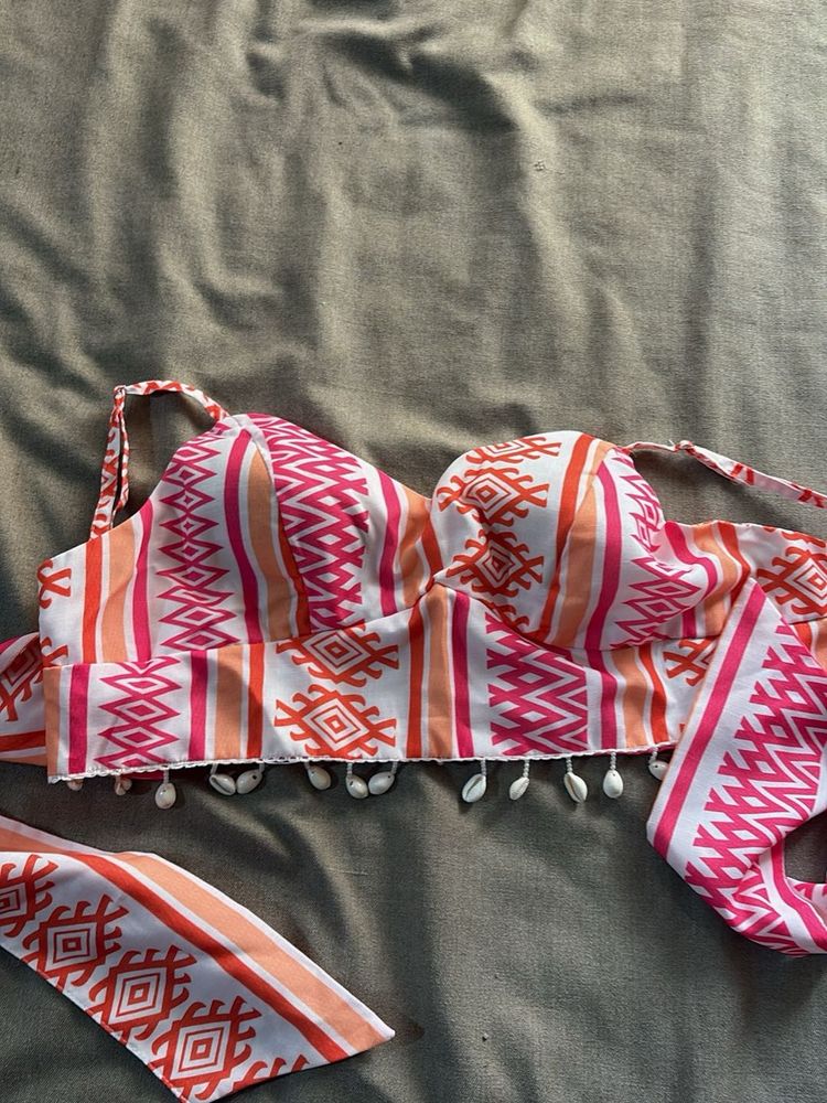 Boho Print Bikini Top with Shells
