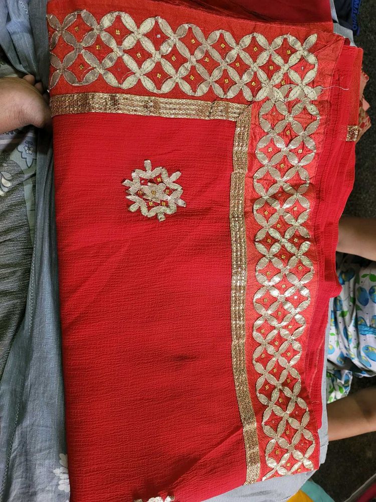 Red Saree with Gold Border