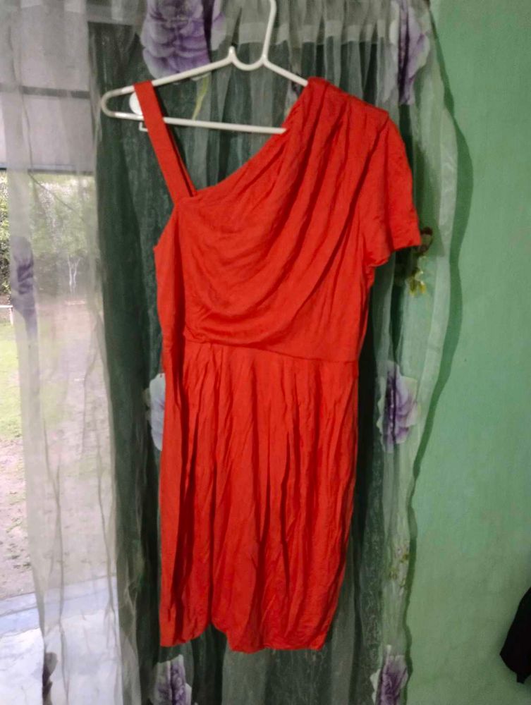 length 35half,Chic One-Shoulder Orange Dress
