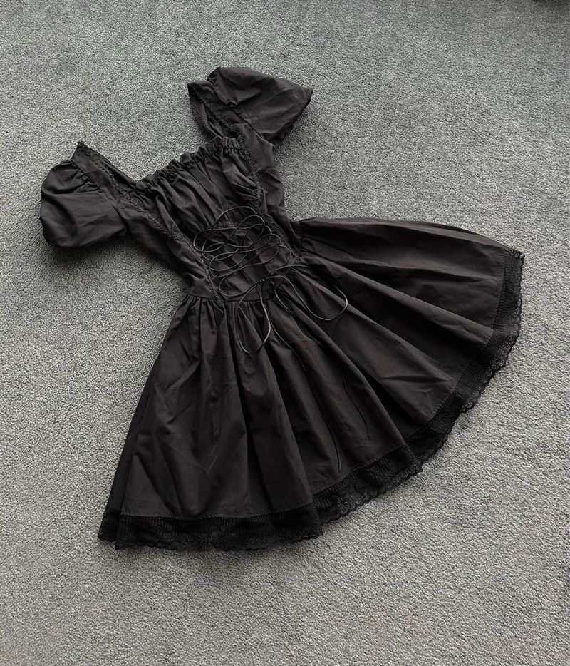Black Puff Sleeve Corset Dress