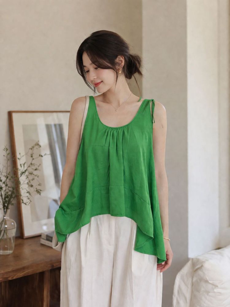 ZARA Vibrant Green Sleeveless Flowy Top