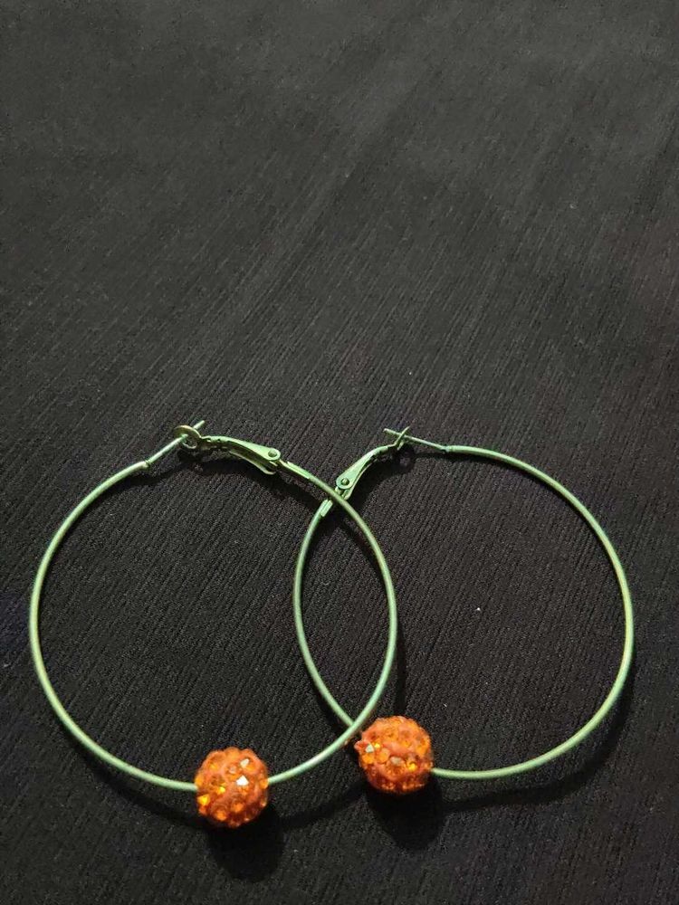 Light Green Hoop Earrings with Orange Sparkle Bead