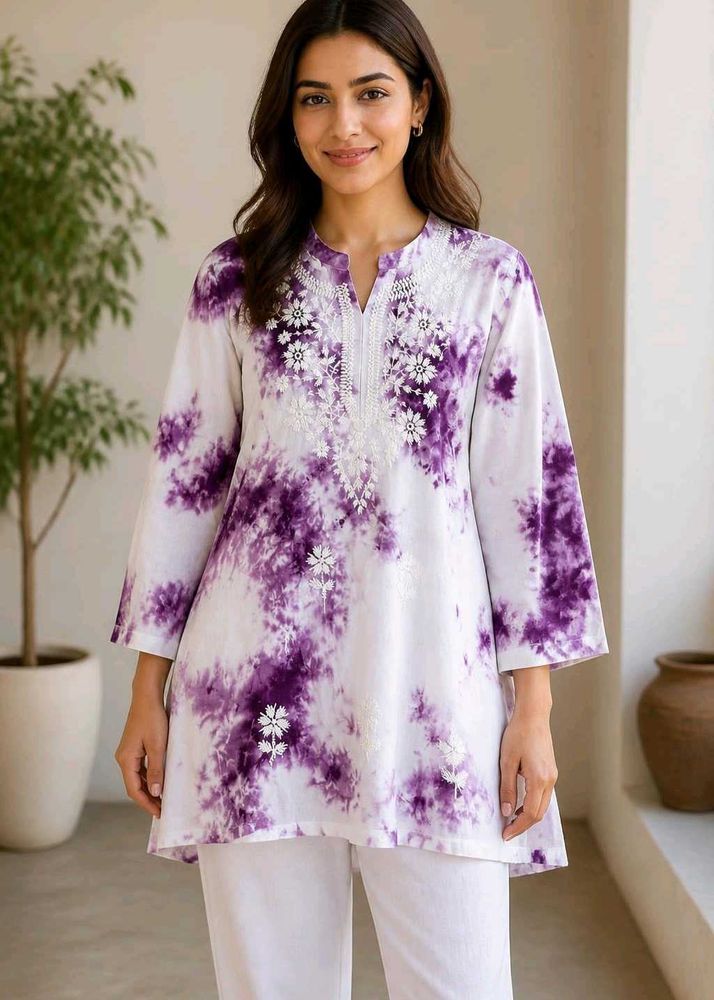 Purple Tie-Dye Embroidered Kurta