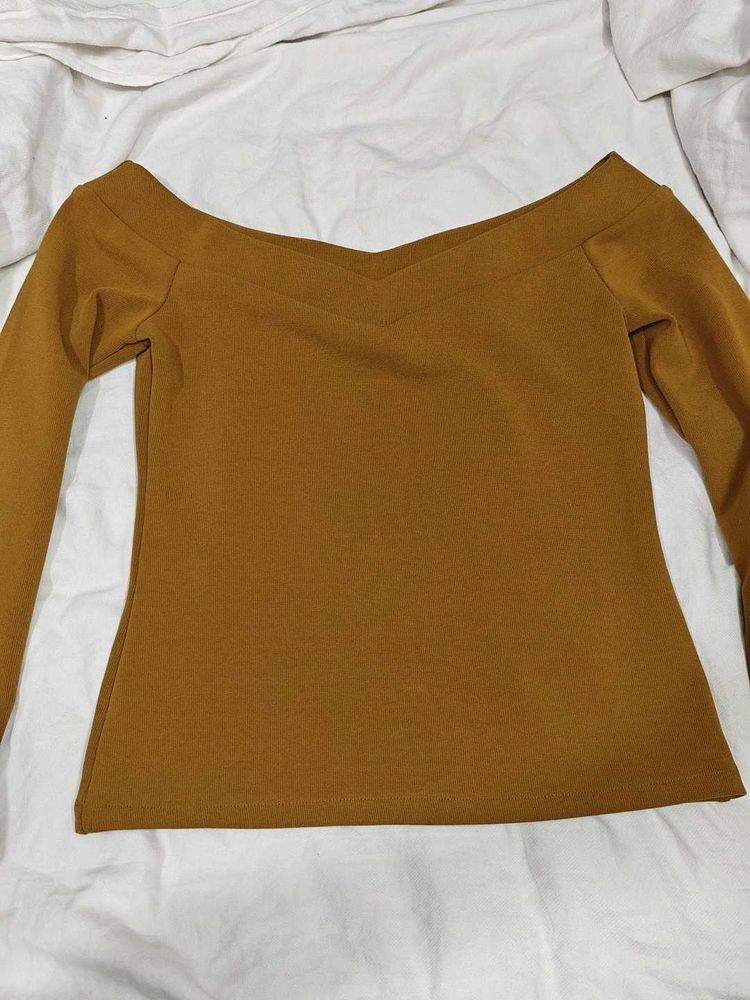 Mustard Off-Shoulder Long Sleeve Top