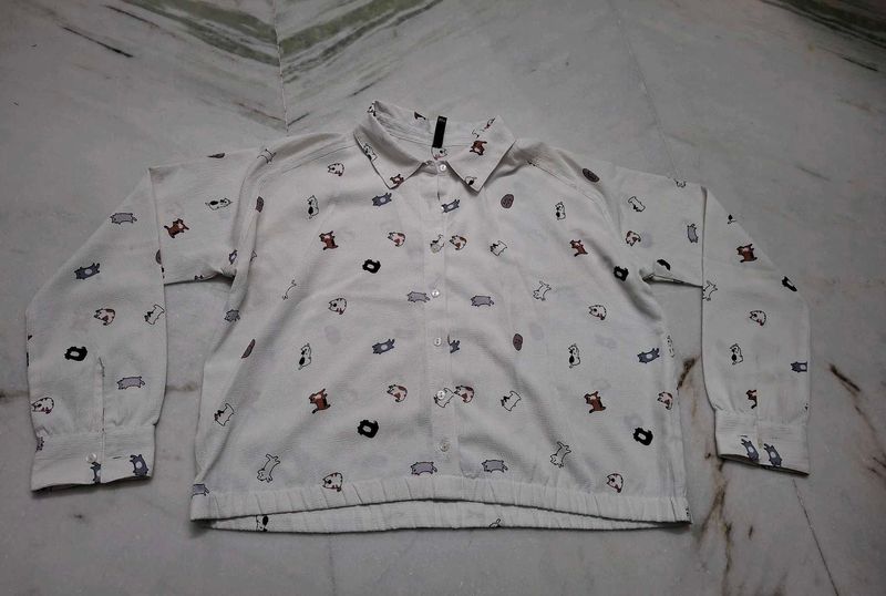 Cute Cartoon Print Button-Up Shirt