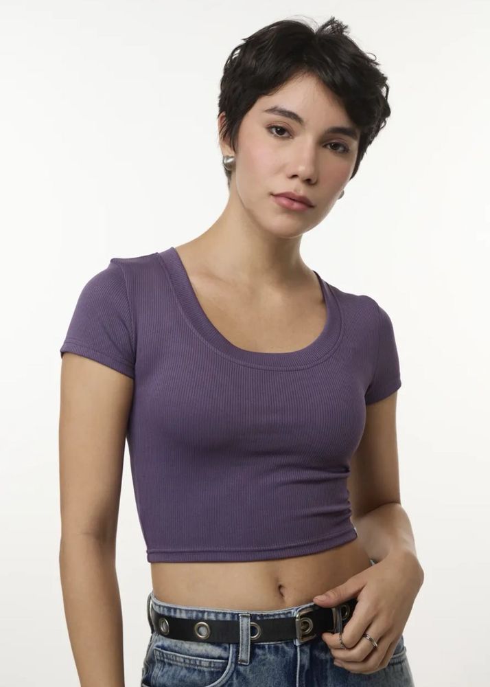 Purple Ribbed Crop Top