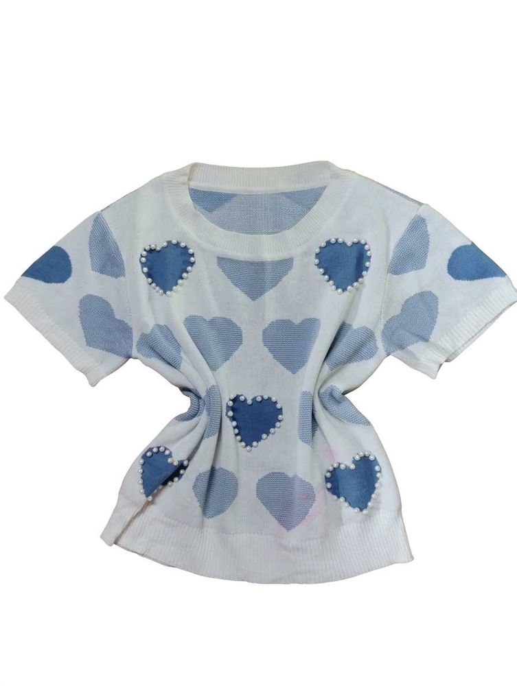 Cute Heart Print Knit Top