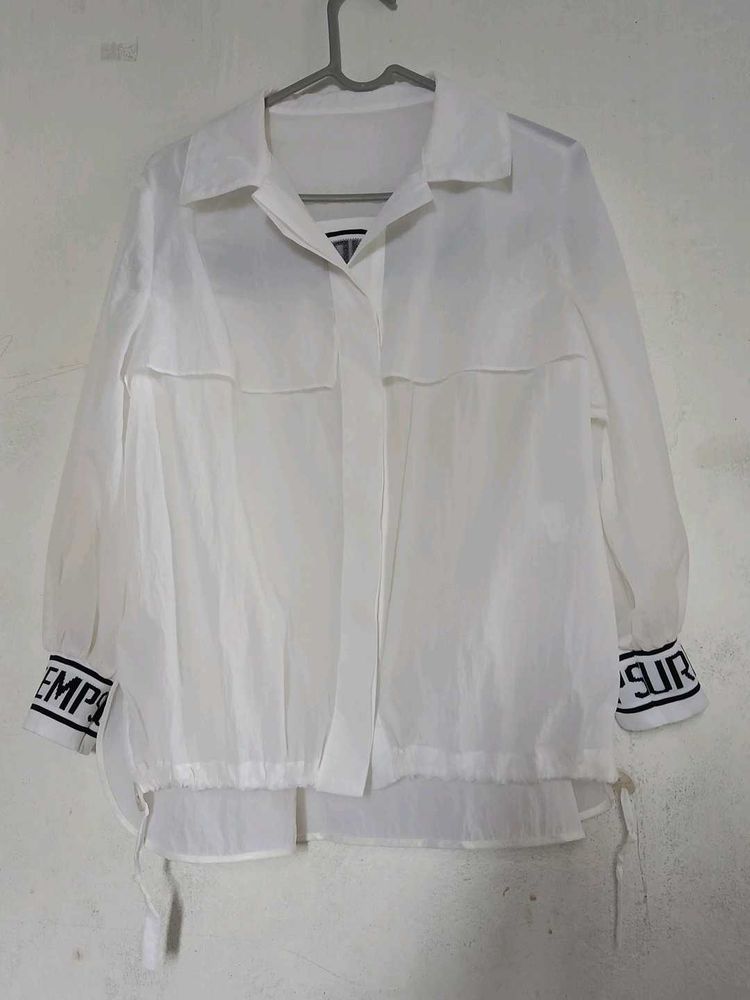 White Sheer Button-Up Blouse