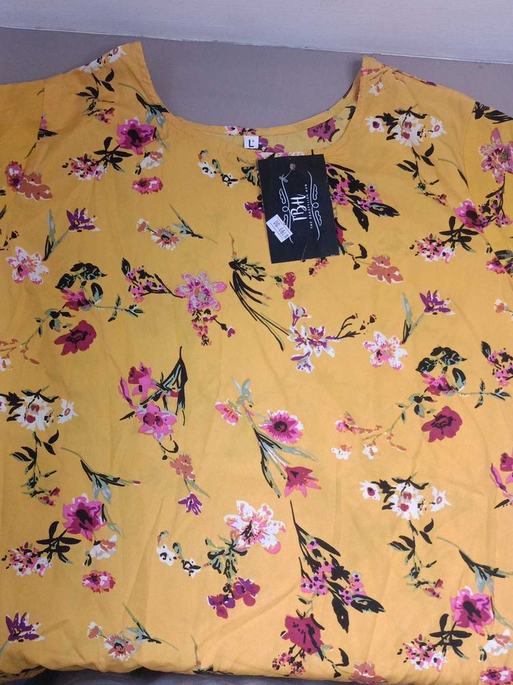 Yellow Floral Tunic Top with long bell sleeves
